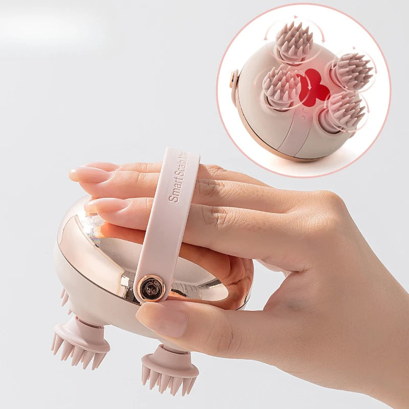 Rechargeable Waterproof Electric Scalp Massager Handheld Head Massager with 4 Massage Claws for Stress Relax Body Neck Back Pet