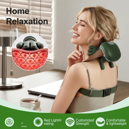 4D Bionic Neck Massager, Deep Tissue Kneading Shoulder Massager with 3 Heat Levels, Portable Electric Massager with Soft Silicone Heads for Neck Shoulder Back Muscle Pain Relief & Relaxation