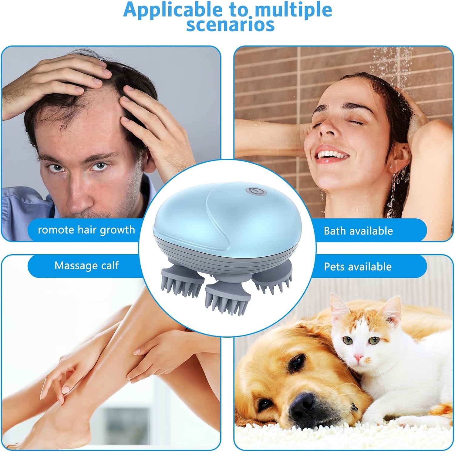 Upgraded Handheld Scalp Massager, Electric Scalp Massager, Scalp and Back Scratcher for Relieving Tight Stiffness Muscles, Promote Bonding, Blue