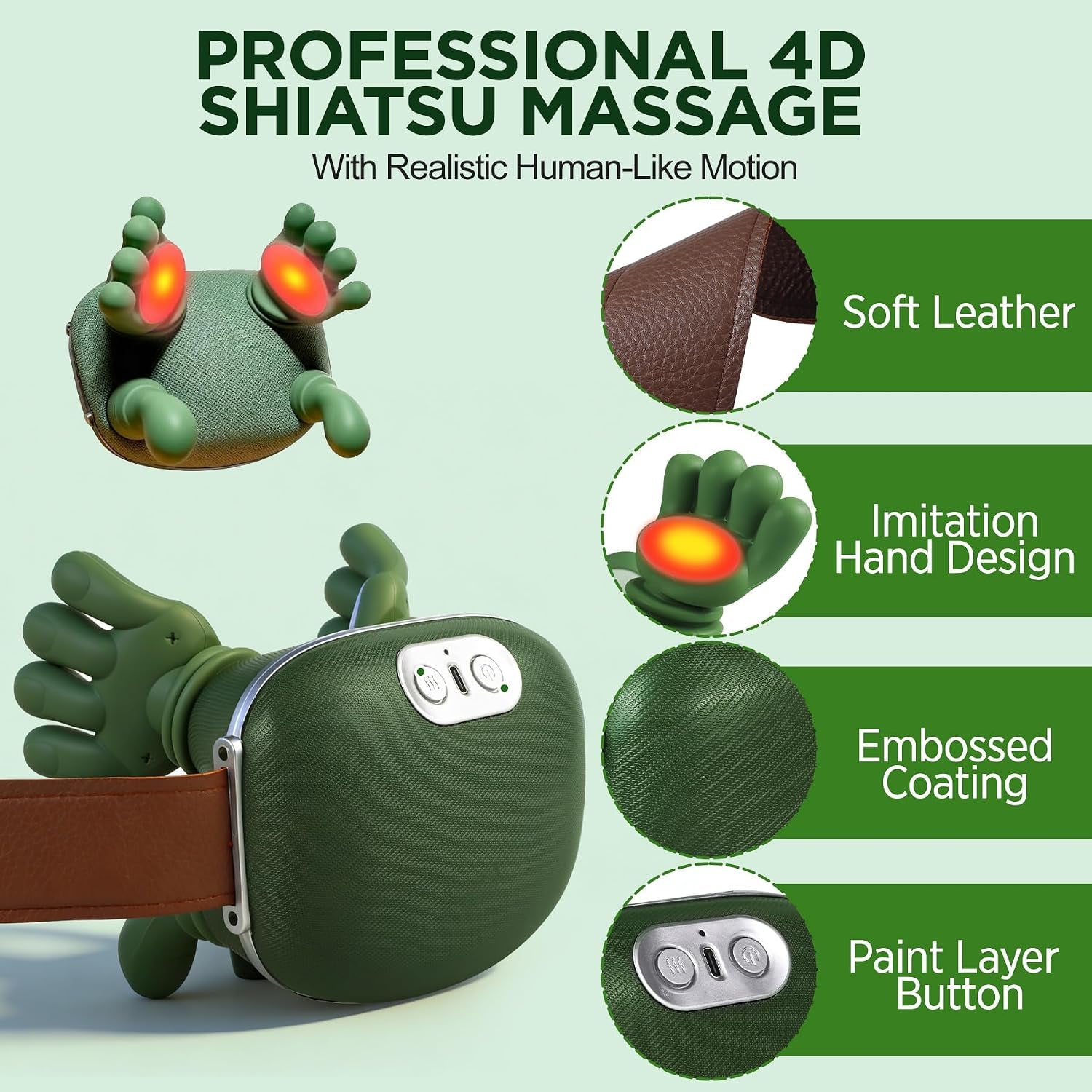4D Bionic Neck Massager, Deep Tissue Kneading Shoulder Massager with 3 Heat Levels, Portable Electric Massager with Soft Silicone Heads for Neck Shoulder Back Muscle Pain Relief & Relaxation