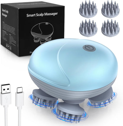 Upgraded Handheld Scalp Massager, Electric Scalp Massager, Scalp and Back Scratcher for Relieving Tight Stiffness Muscles, Promote Bonding, Blue